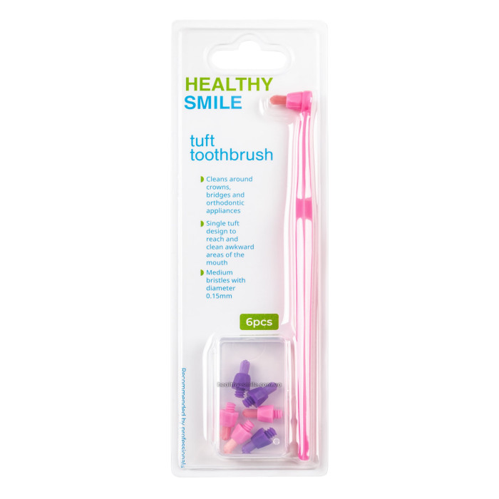Healthy Smile Tuft single-bristled toothbrush with additional attachments 7 pcs, Pink